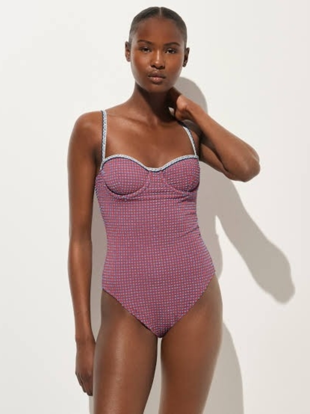 NWT J.Crew Balconette Underwire One Piece Swimsuit Scalloped Gingham Red Size 6
